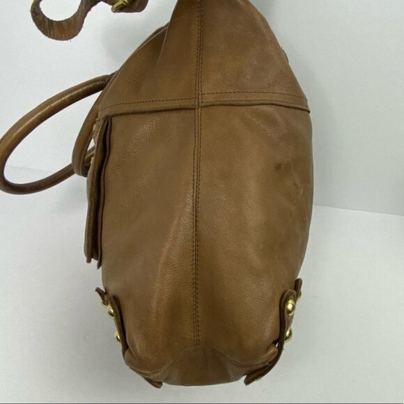 Linea Pelle Dylan Leather Tote Brown Medium Shoulder Back Pockets Tan Beige Bag - Picture 8 of 12
